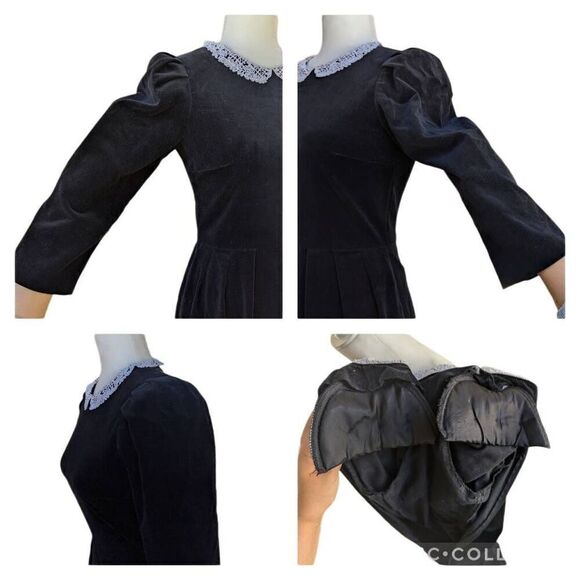 Vintage 80s 90s Jane Schaffhauser Black Velvet Formal Party Dress Crochet Size 4 - Picture 4 of 11